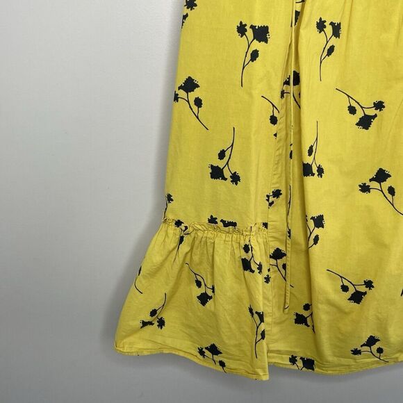 THAKOON Mini Shift Dress Women 4 Yellow Floral Ruffle Sleeveless Cotton V-Neck - Picture 5 of 14